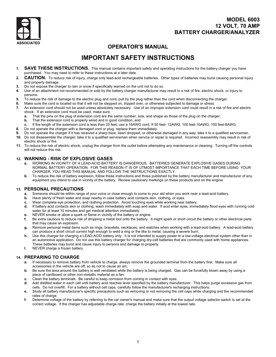 Associated Equipment 6003 User Manual | 5 pages