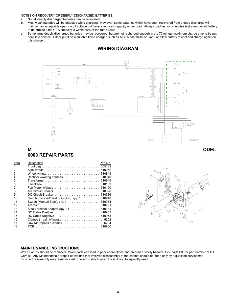 Wiring diagram m odel 6003 repair parts | Associated Equipment 6003 User Manual | Page 4 / 5