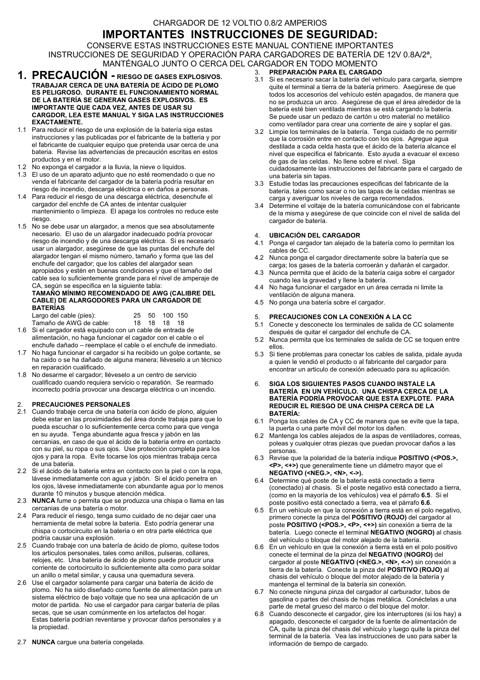 9004_spanish_20110408, Importantes instrucciones de seguridad, Precaución | Associated Equipment 9004 User Manual | Page 5 / 6