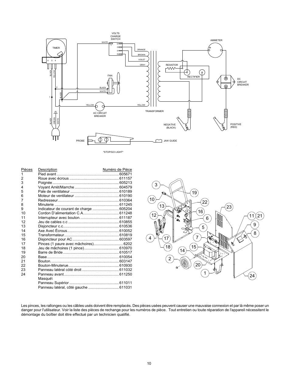 Schéma de câblage, Modéle 6009 liste des pièces de rechange, Instructions d'entretien | Associated Equipment 6009 User Manual | Page 10 / 16