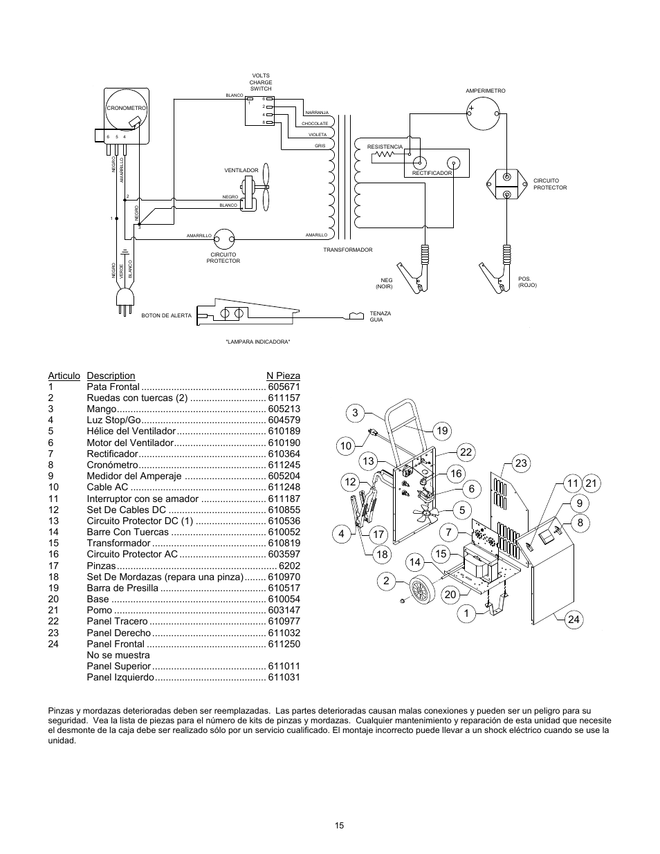 Diagrama de cables, Modelo 6009 lista de partes, Instrucciones de mantenimiento | Associated Equipment 6009 User Manual | Page 15 / 16