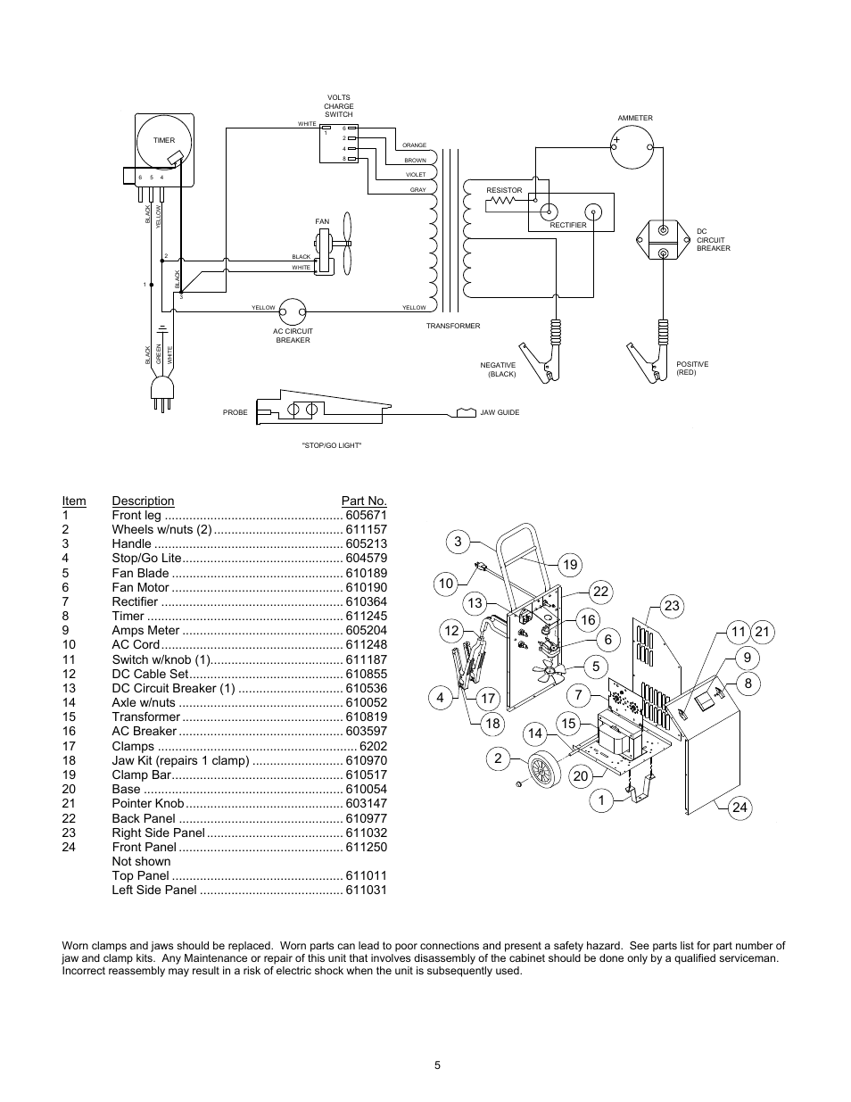 Wiring diagram, Model 6009 parts list, Maintenance instructions | Associated Equipment 6009 User Manual | Page 5 / 16