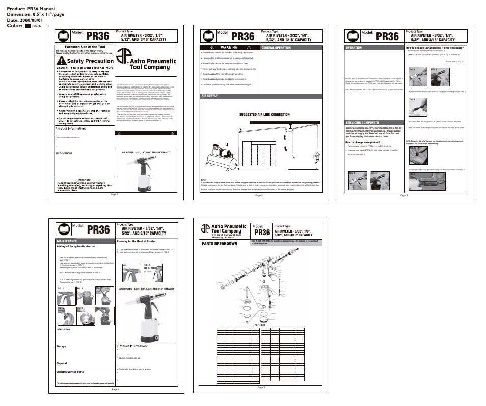 Pr36, Color | Astro Pneumatic PR36 Air Riveter - 3/32, 1/8, 5/32 & 3/16 Capacity User Manual | Page 3 / 5