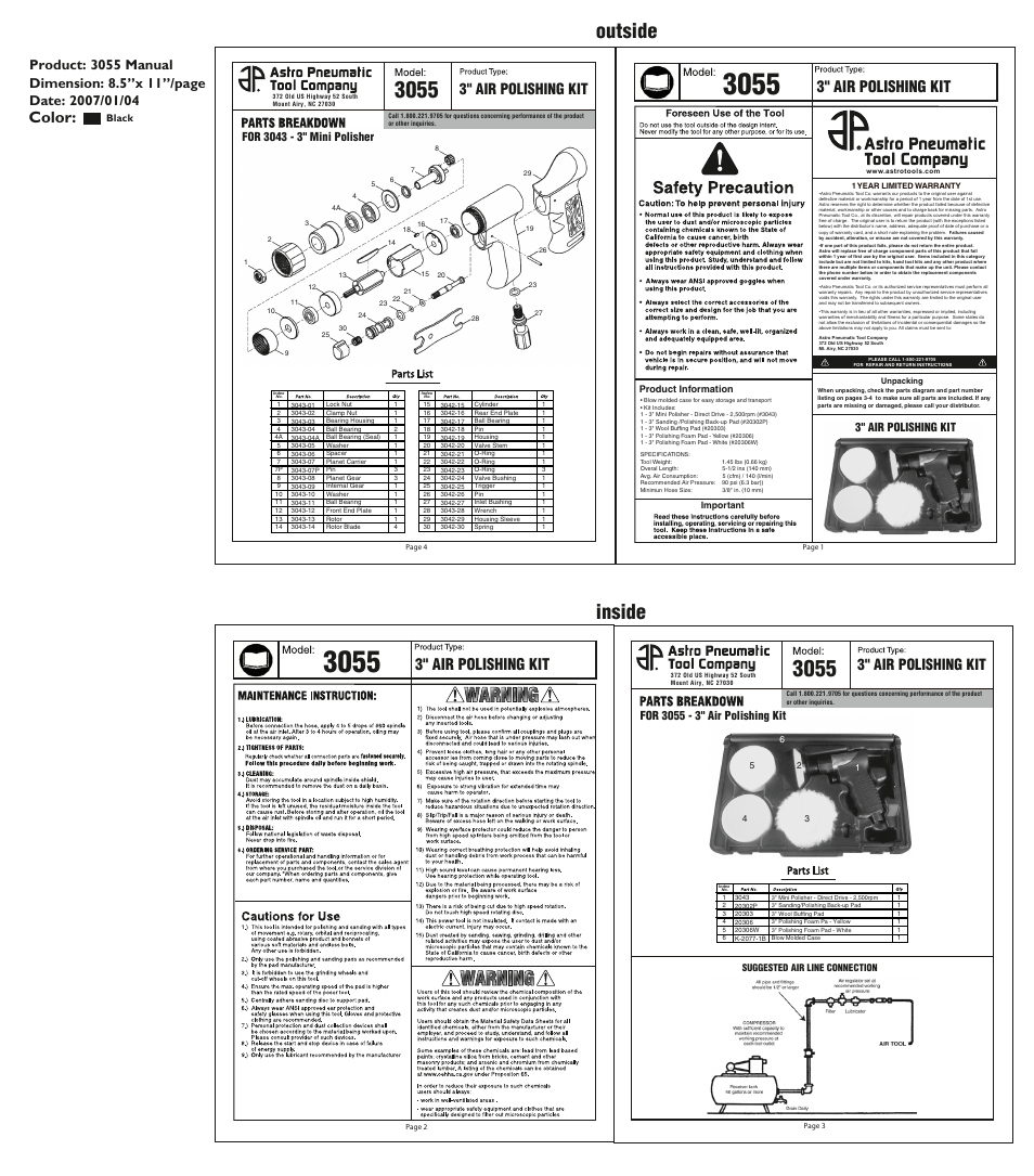 Outside inside, 3" air polishing kit, Color | Astro Pneumatic 3055 3 Mini Air Polishing Kit User Manual | Page 2 / 4