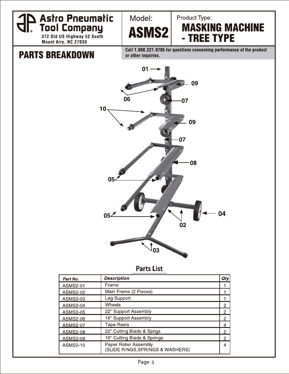 Astro Pneumatic ASMS2 Masking Station - Tree Type User Manual | Page 3 / 3