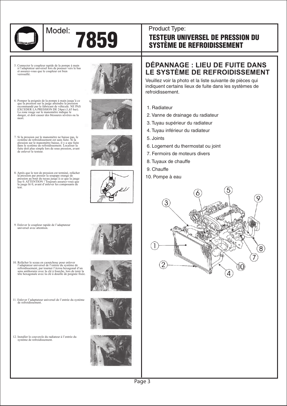 Page 3 | Astro Pneumatic 7859 Universal Cooling System Pressure Tester User Manual | Page 6 / 10