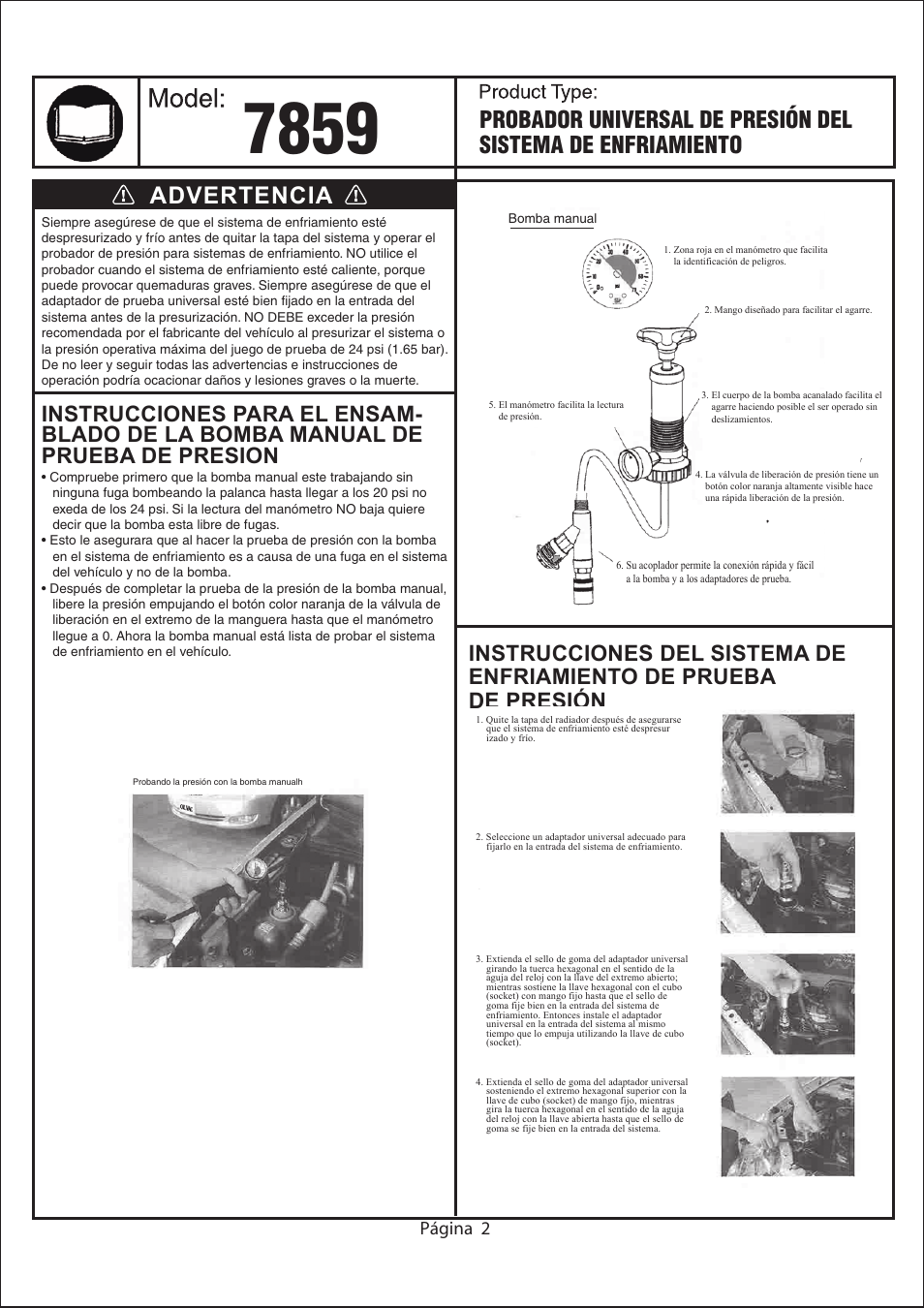 Página 2 | Astro Pneumatic 7859 Universal Cooling System Pressure Tester User Manual | Page 8 / 10