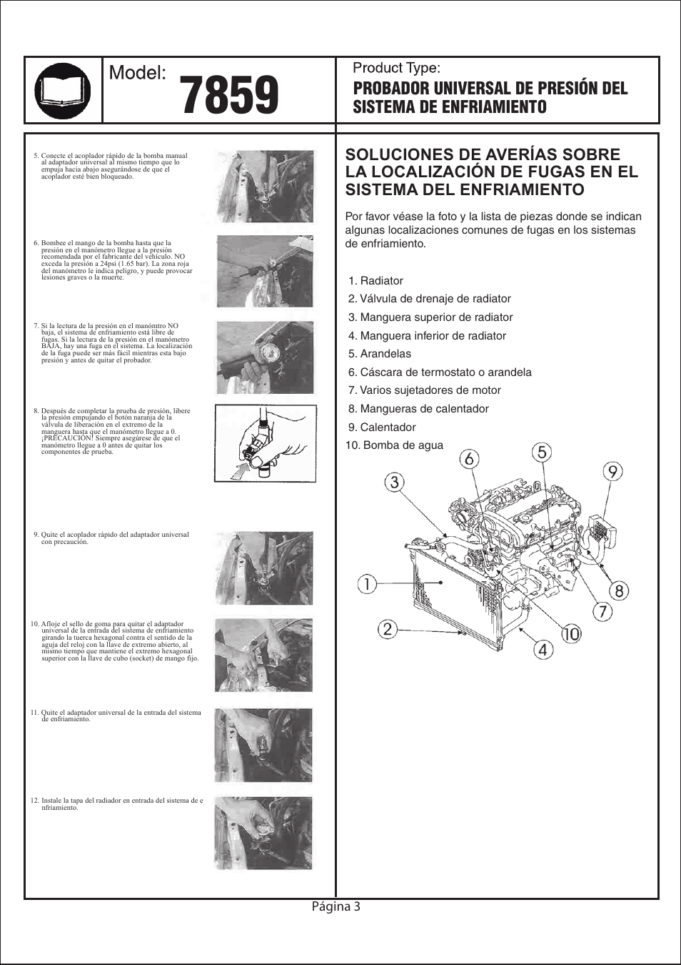 Página 3 | Astro Pneumatic 7859 Universal Cooling System Pressure Tester User Manual | Page 9 / 10