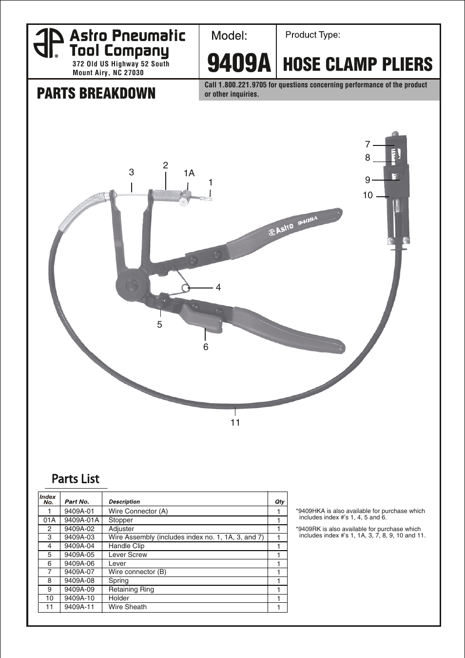 Astro Pneumatic 9409A Hose Clamp Pliers User Manual | 2 pages