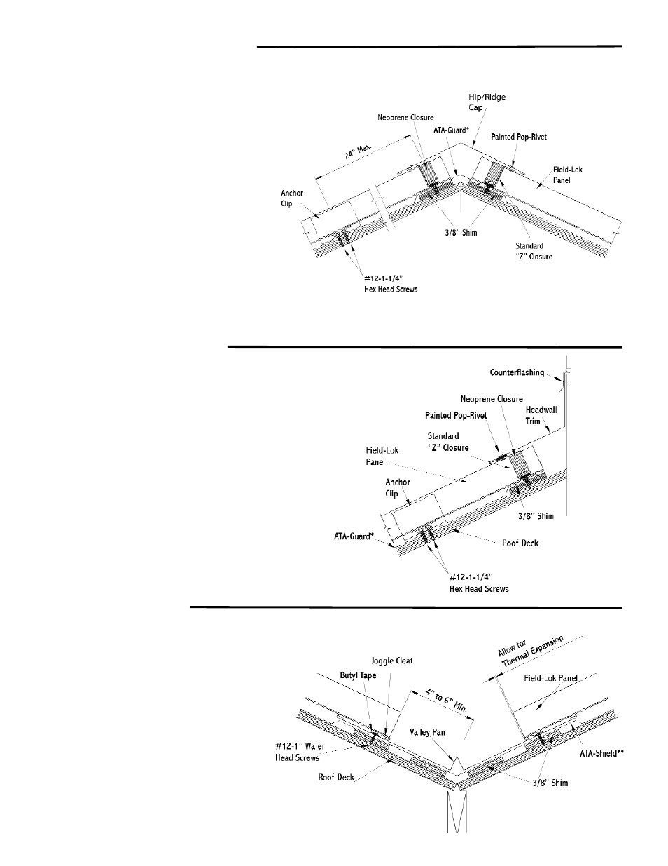 Hip & ridge detail headwall detail valley detail | ATAS Field-Lok User Manual | Page 3 / 4