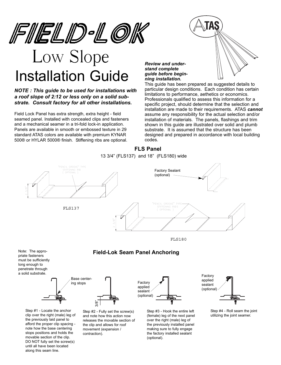 ATAS Field-Lok Low Slope User Manual | 4 pages