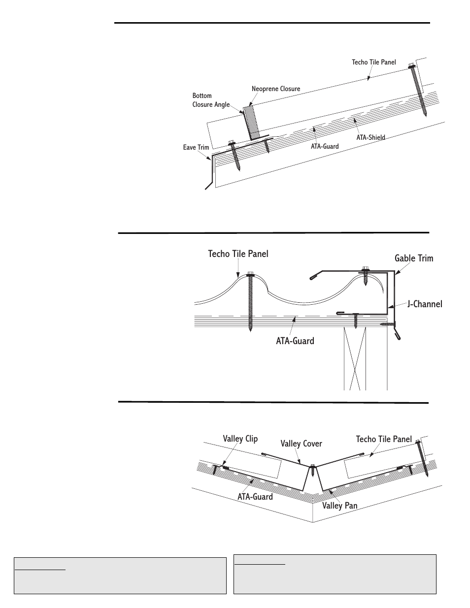 Eave detail gable detail valley detail, Ata-guard techo tile panel gable trim j-channel | ATAS Techo Tile User Manual | Page 2 / 4