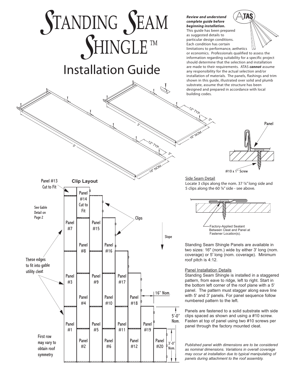 ATAS Standing Seam Shingle User Manual | 4 pages