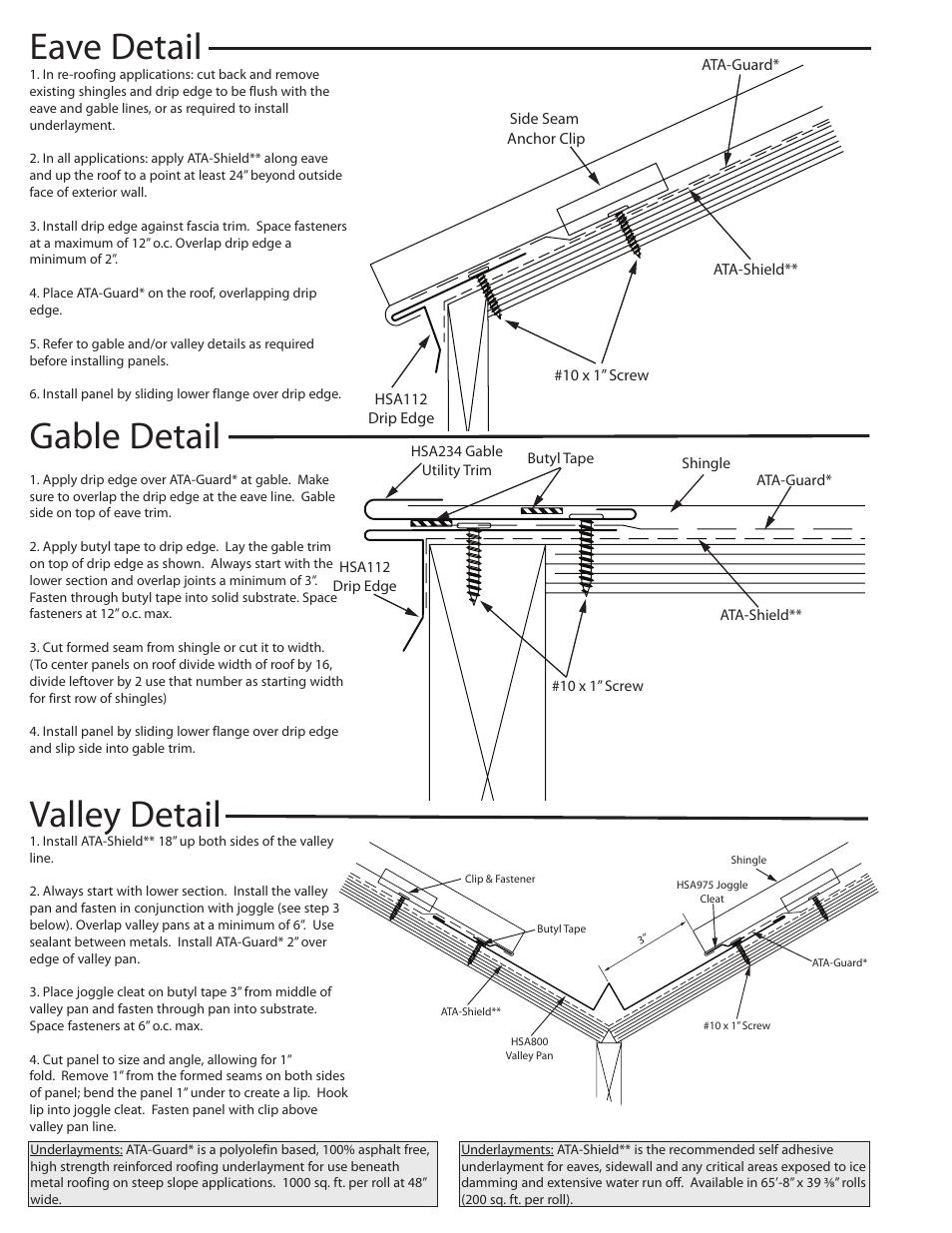 Eave detail gable detail valley detail | ATAS Standing Seam Shingle User Manual | Page 2 / 4