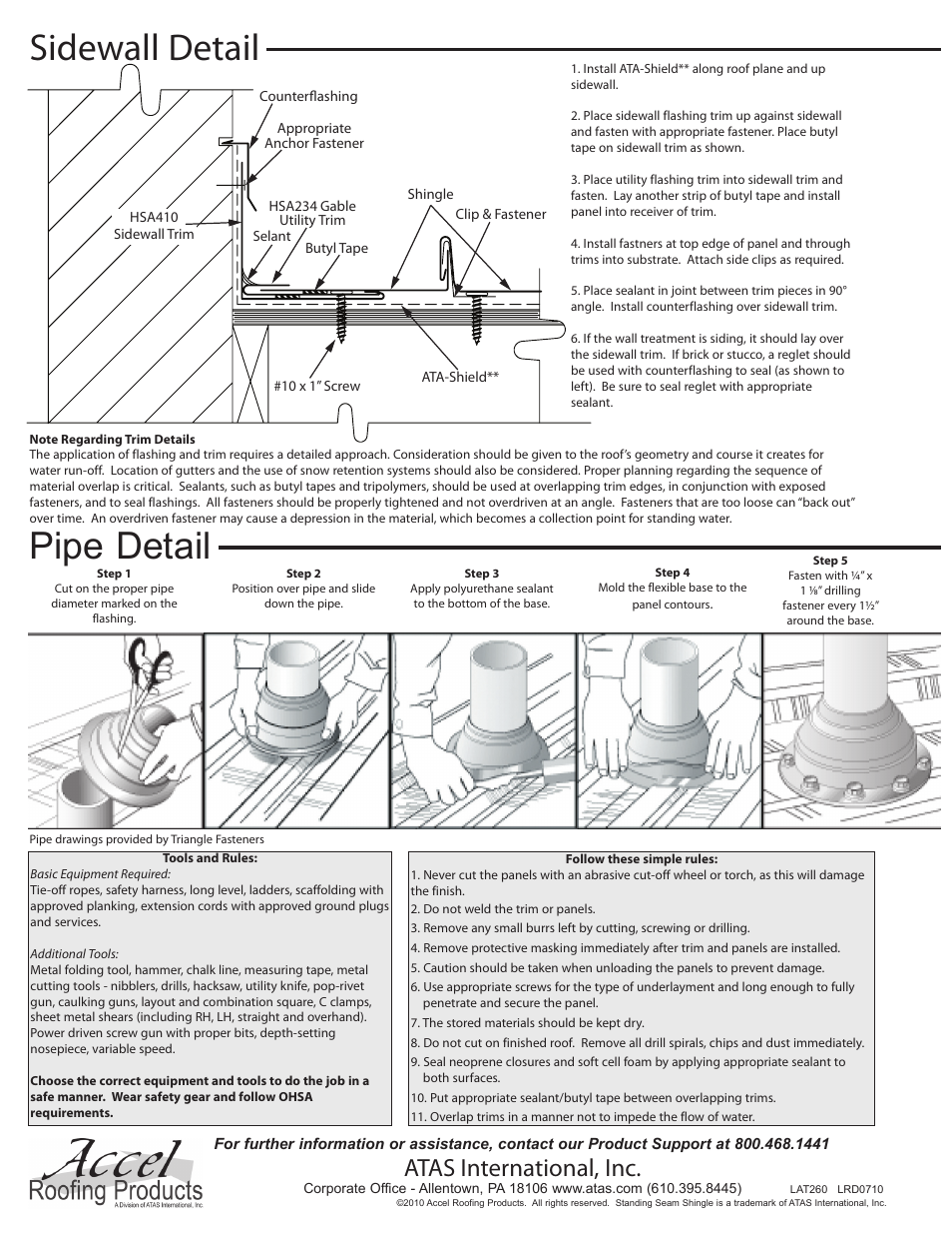 Pipe detail, Sidewall detail, Atas international, inc | ATAS Standing Seam Shingle User Manual | Page 4 / 4