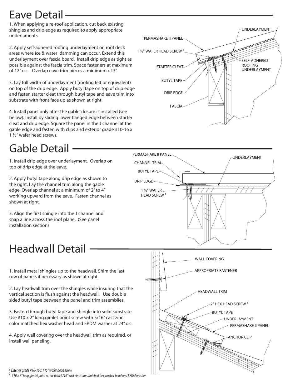 Eave detail headwall detail gable detail | ATAS Permashake II User Manual | Page 2 / 4