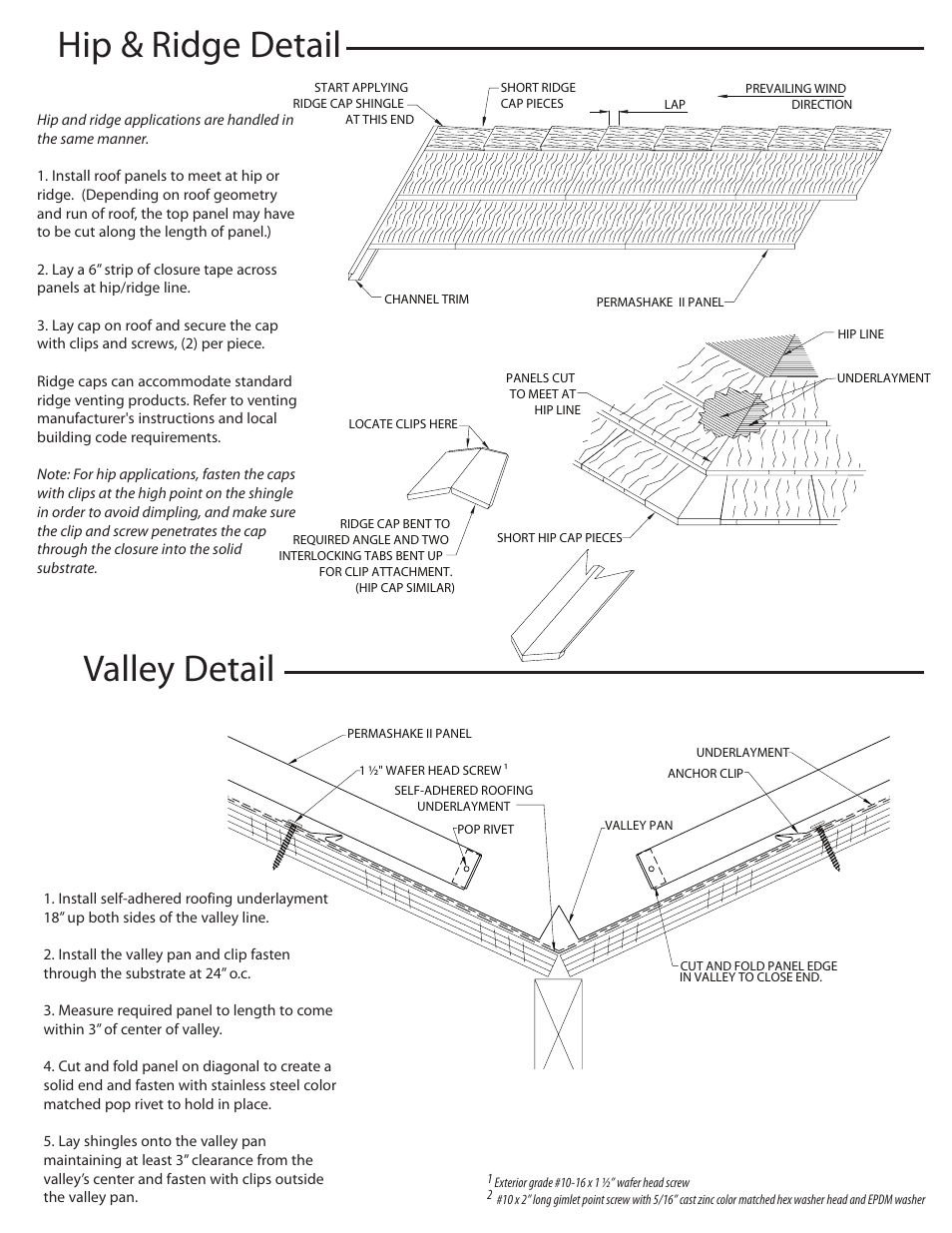 Hip & ridge detail valley detail | ATAS Permashake II User Manual | Page 3 / 4