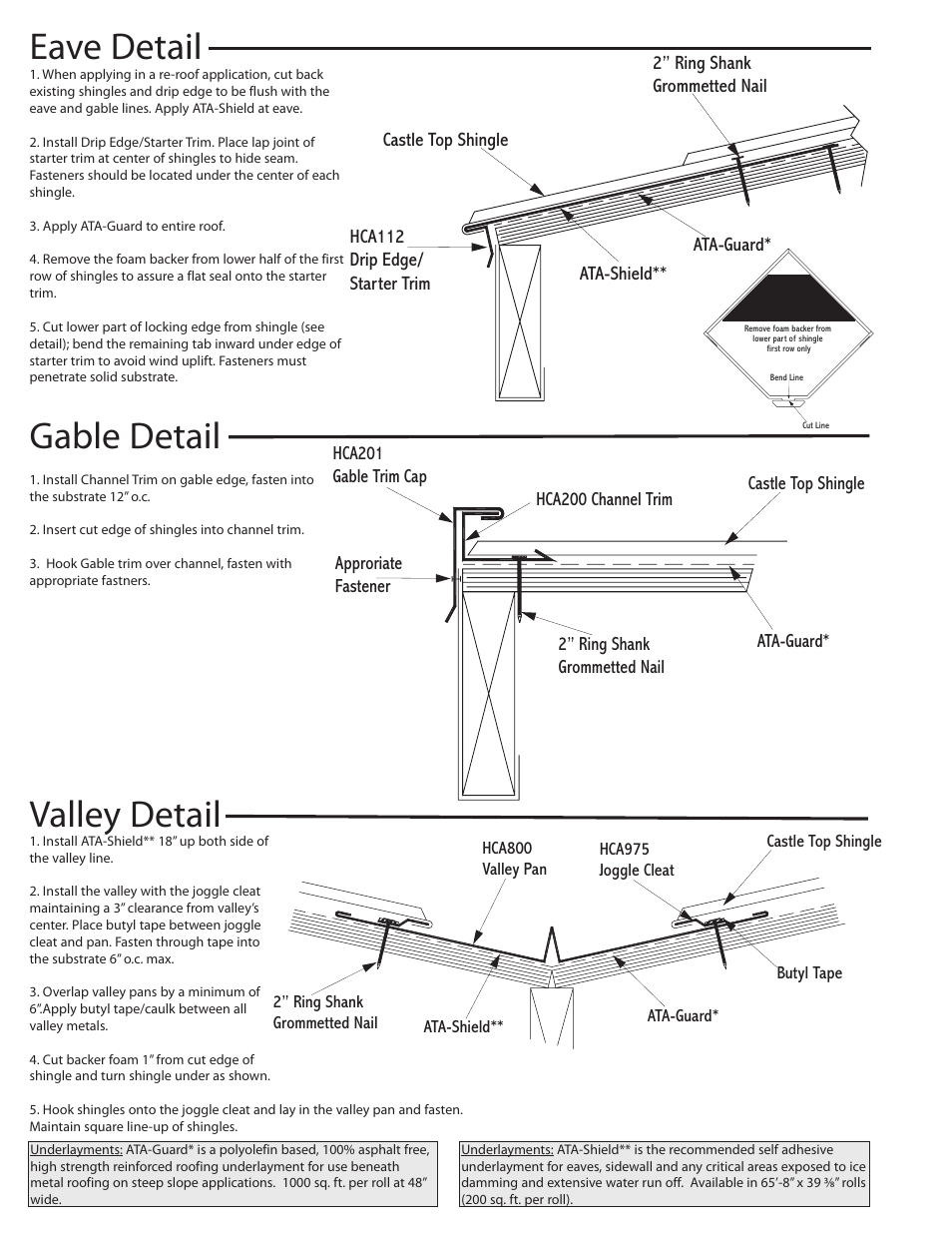 Eave detail gable detail valley detail | ATAS CastleTop User Manual | Page 2 / 4