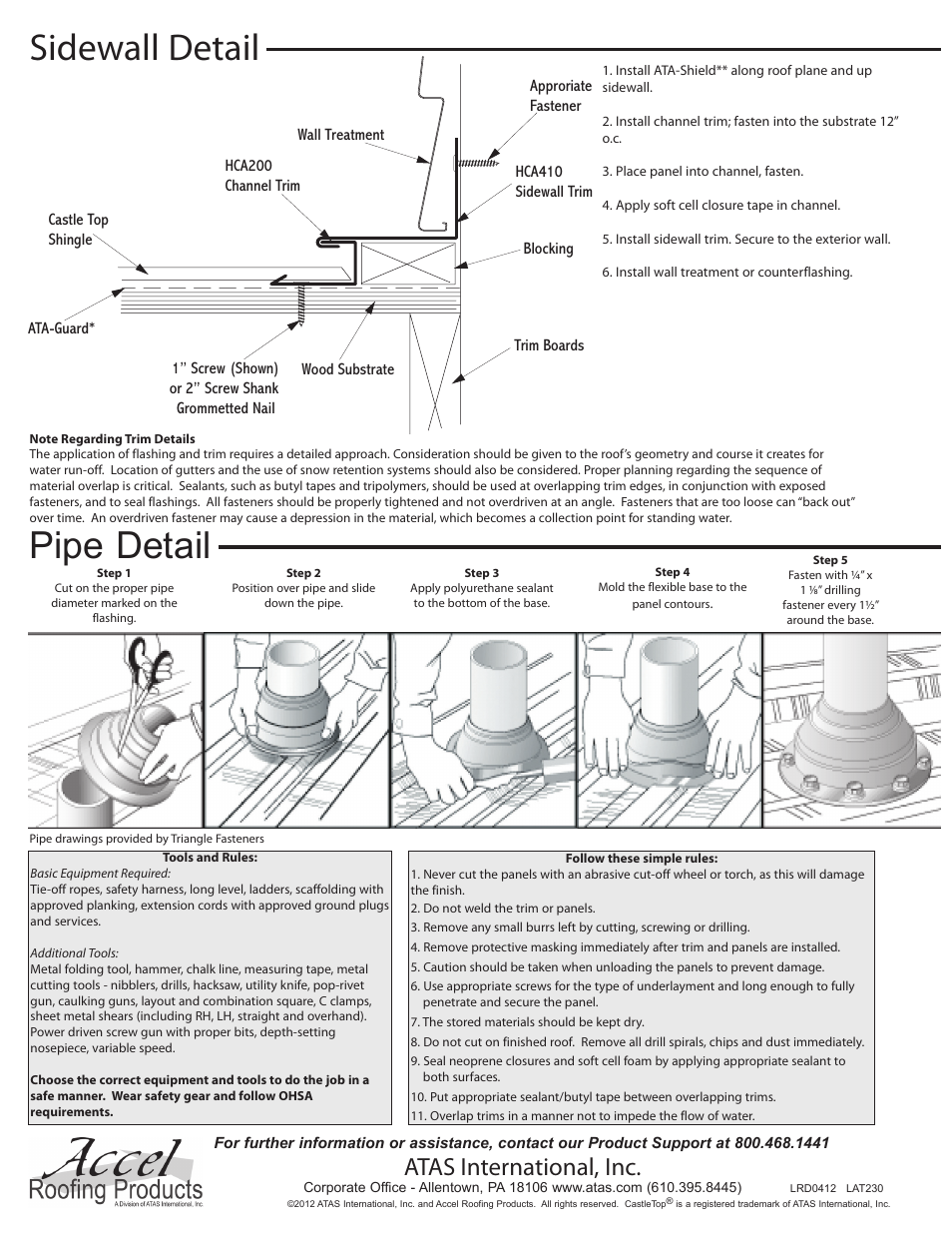 Pipe detail, Sidewall detail, Atas international, inc | ATAS CastleTop User Manual | Page 4 / 4