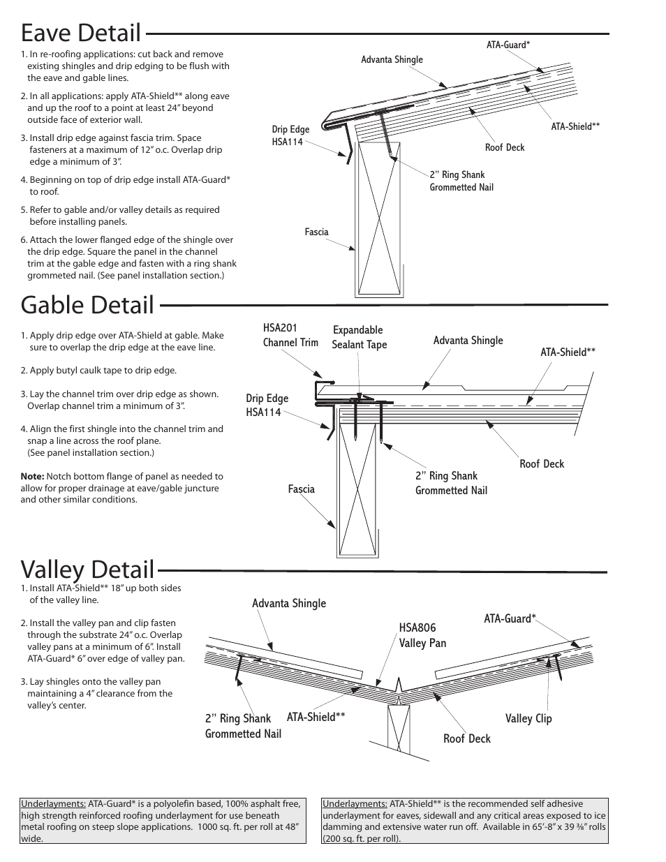 Eave detail gable detail valley detail | ATAS Advanta Shingle User Manual | Page 2 / 4