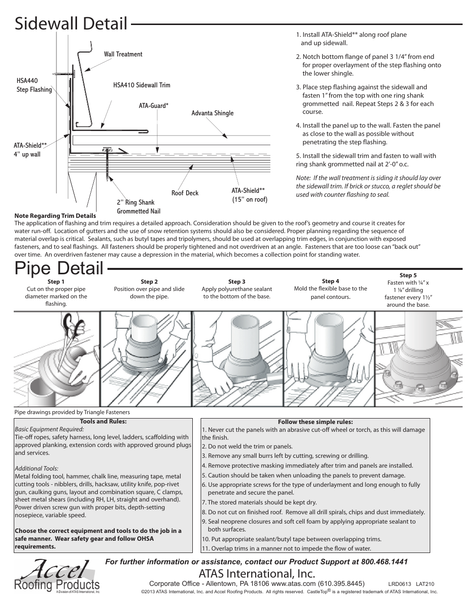 Pipe detail, Sidewall detail, Atas international, inc | ATAS Advanta Shingle User Manual | Page 4 / 4