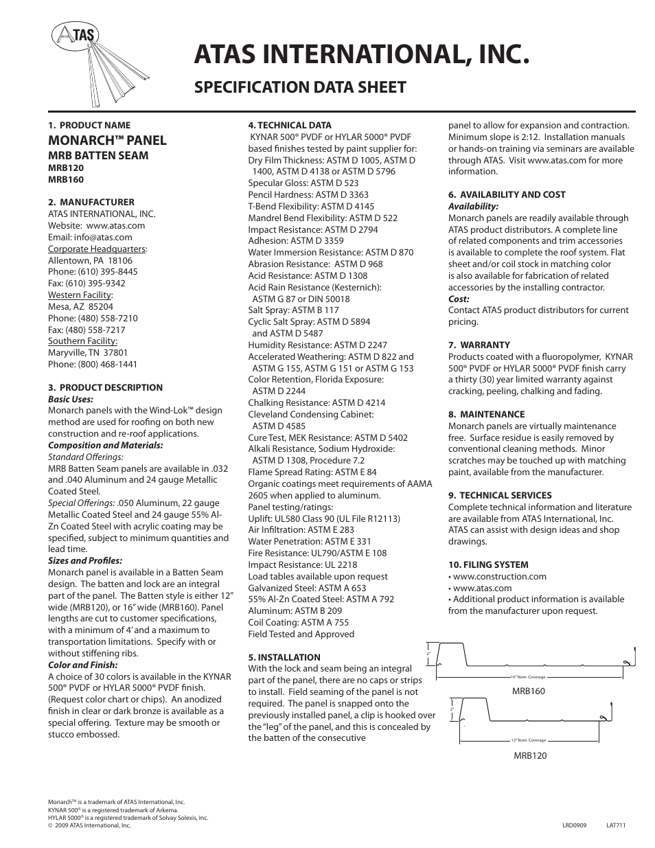 ATAS Monarch Batten Seam User Manual | 1 page