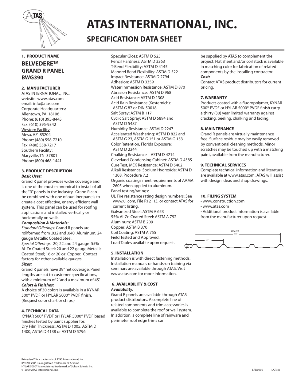 ATAS Belvedere Grand R Panel BWG390 User Manual | 1 page