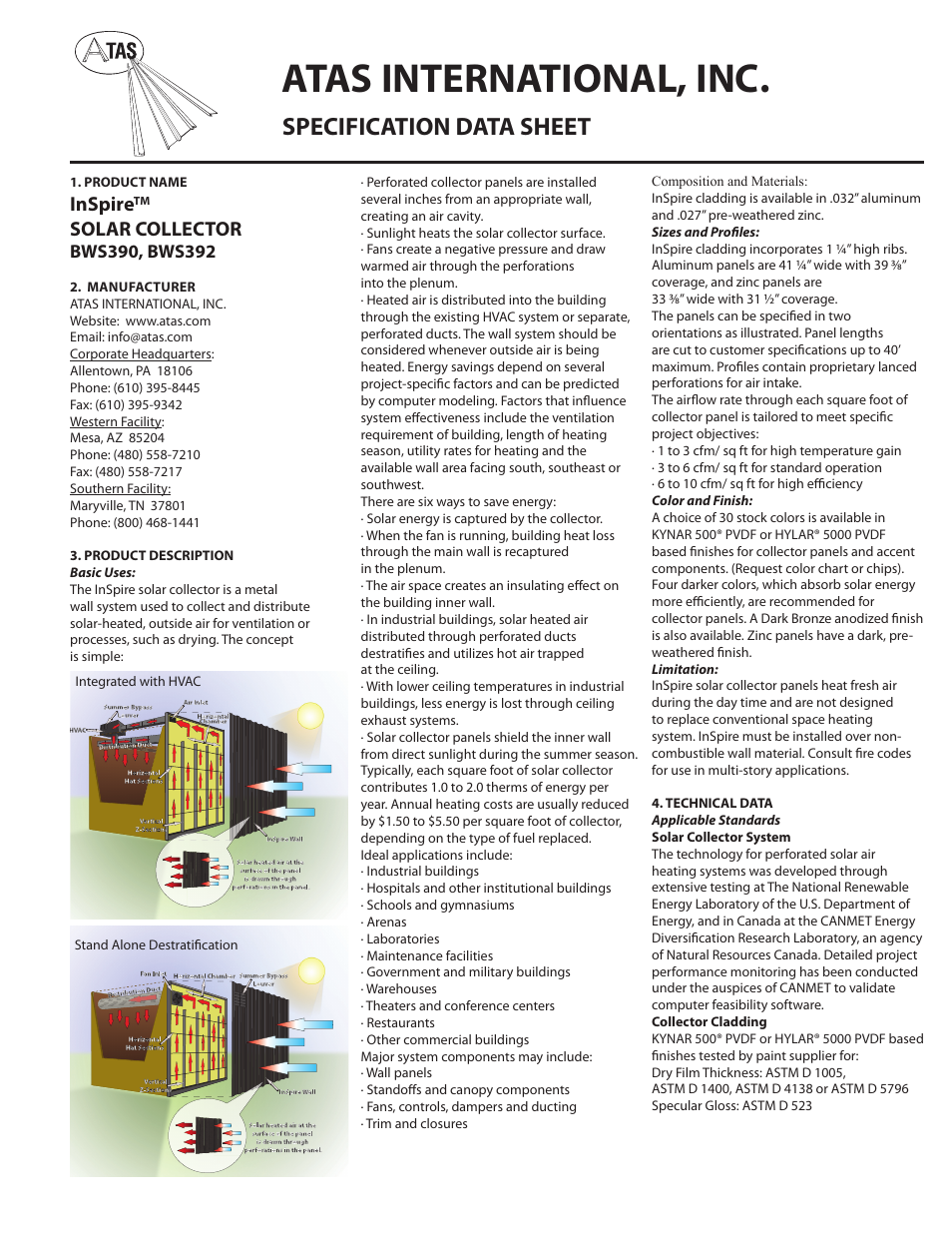 ATAS InSpire SOLAR COLLECTOR BWS390, BWS392 User Manual | 2 pages