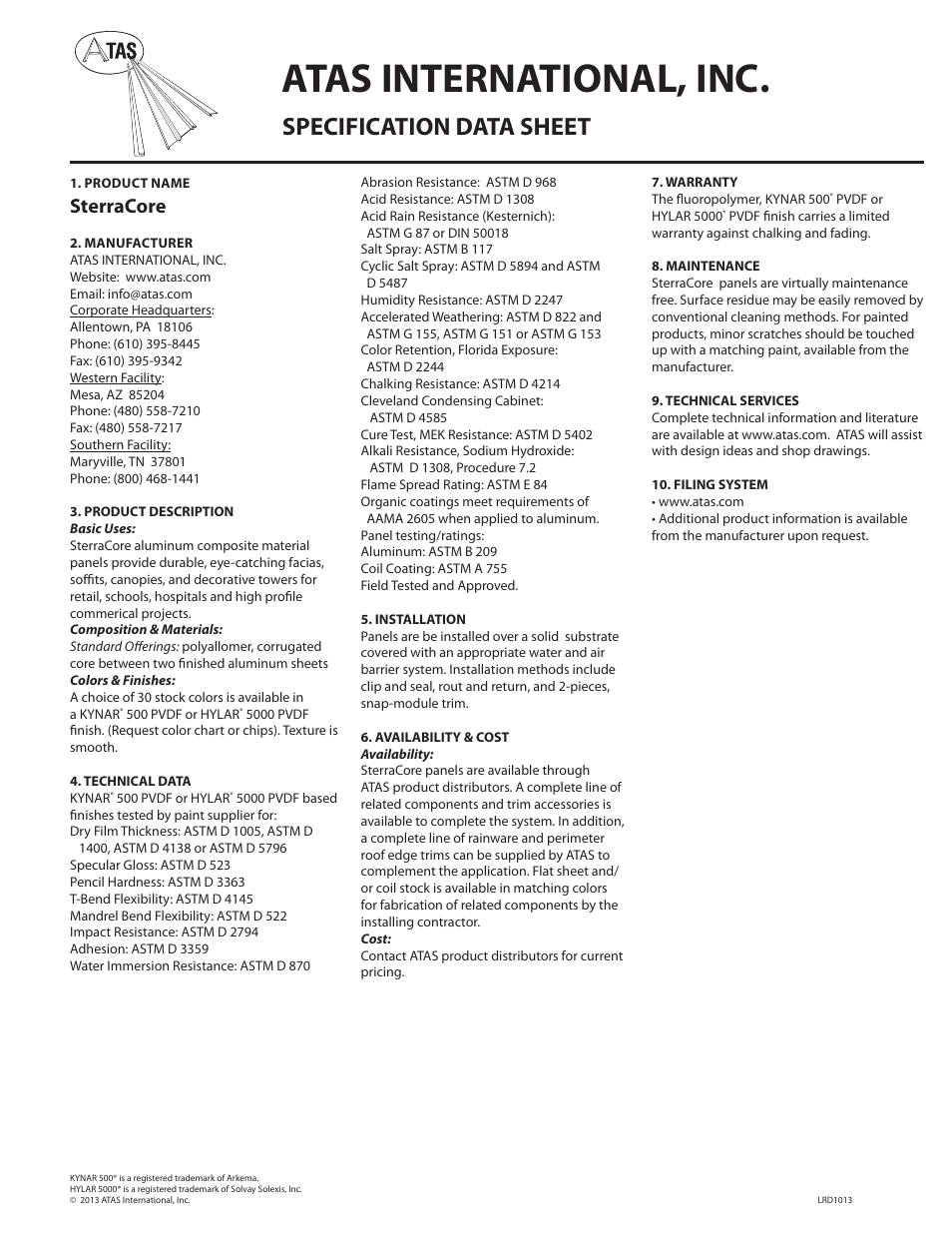 ATAS SterraCore User Manual | 1 page