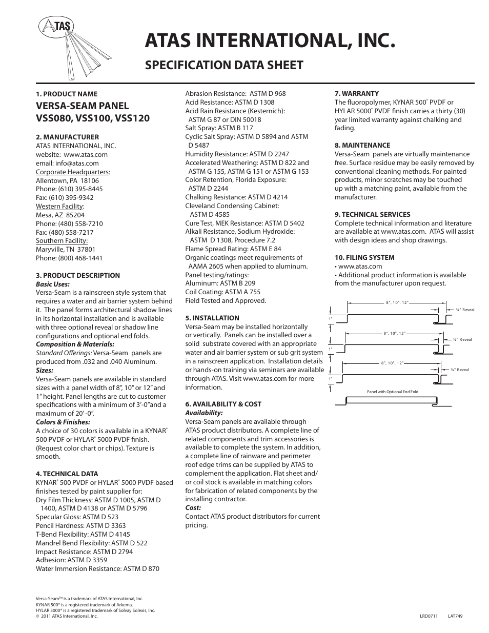 ATAS Versa-Seam VSS080, VSS100, VSS120 User Manual | 1 page