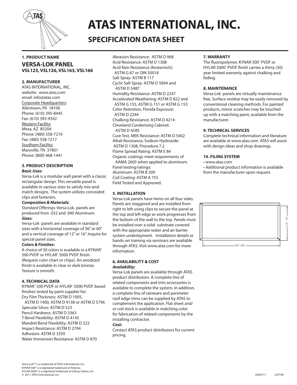 ATAS Versa-Lok VSL123, VSL126, VSL163, VSL166 User Manual | 1 page