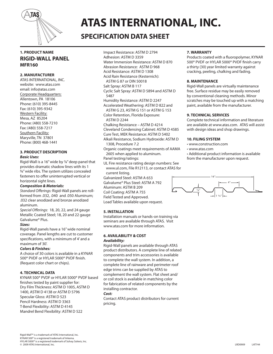 ATAS Rigid Wall MFR160 User Manual | 1 page