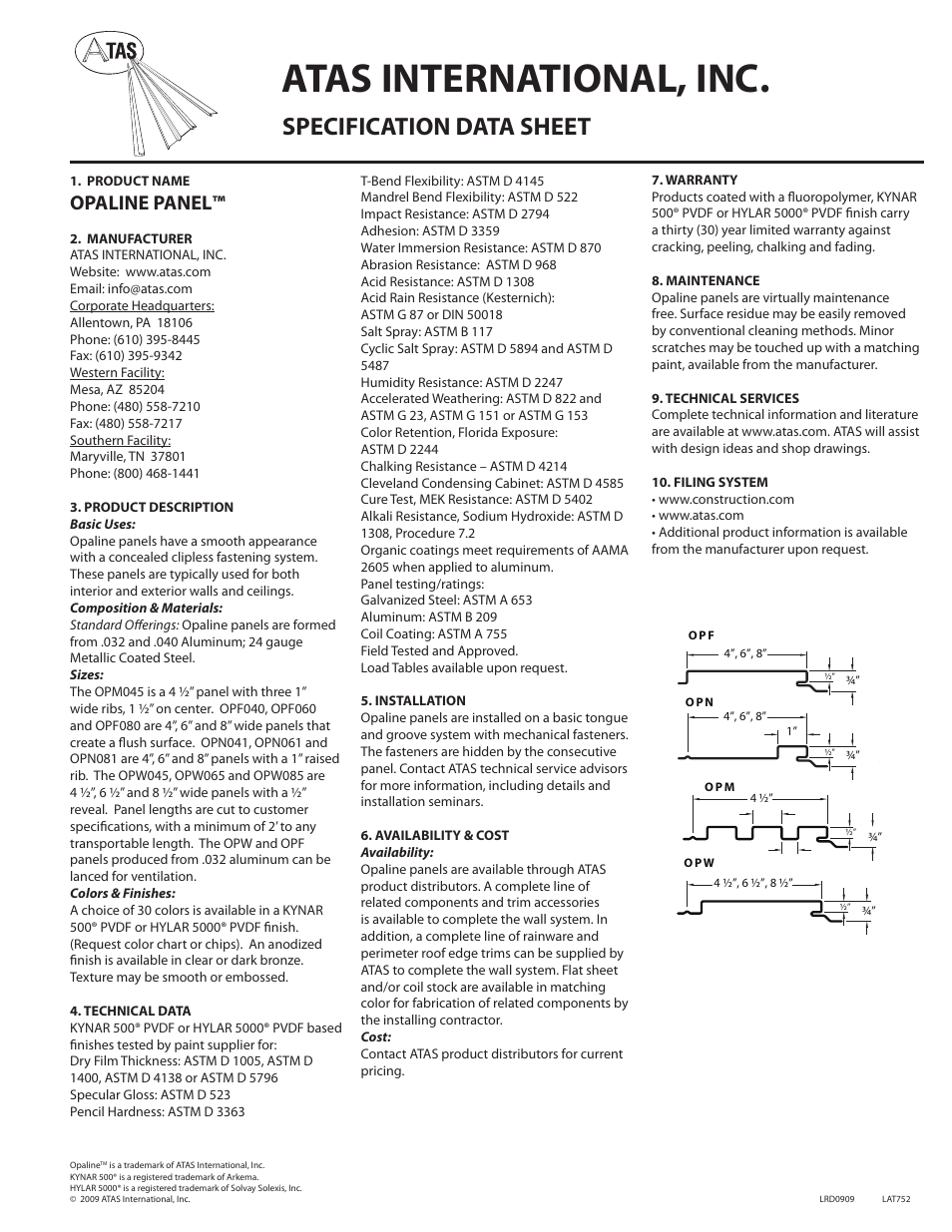 ATAS Opaline Panel User Manual | 1 page