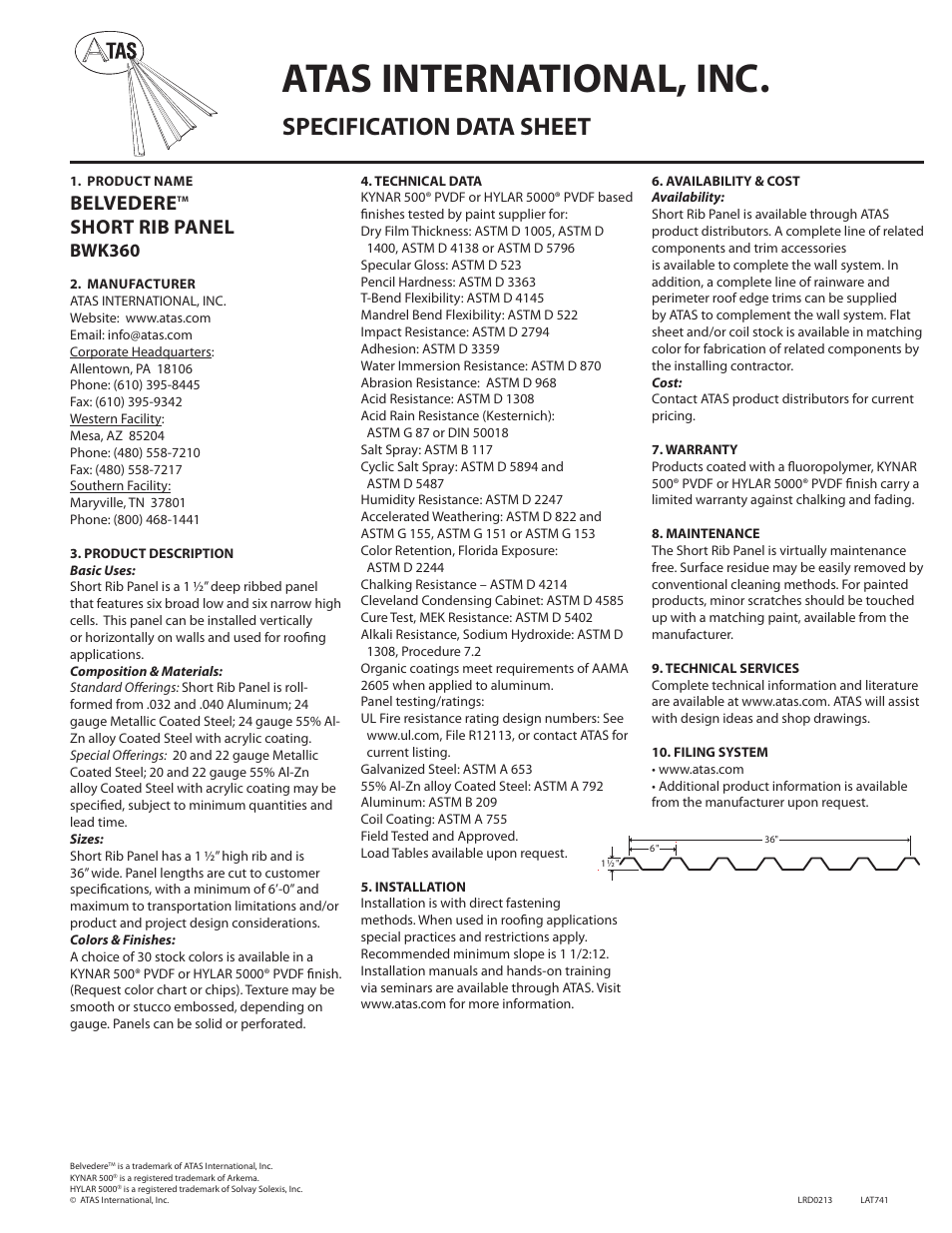 ATAS Belvedere Short Rib BWK360 User Manual | 1 page