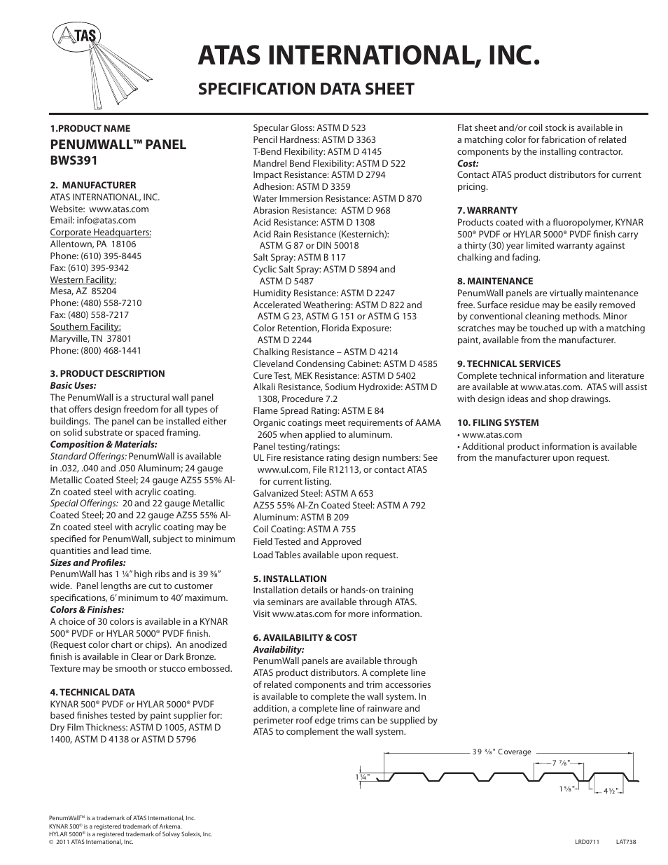 ATAS Belvedere PenumWall BWS391 User Manual | 1 page