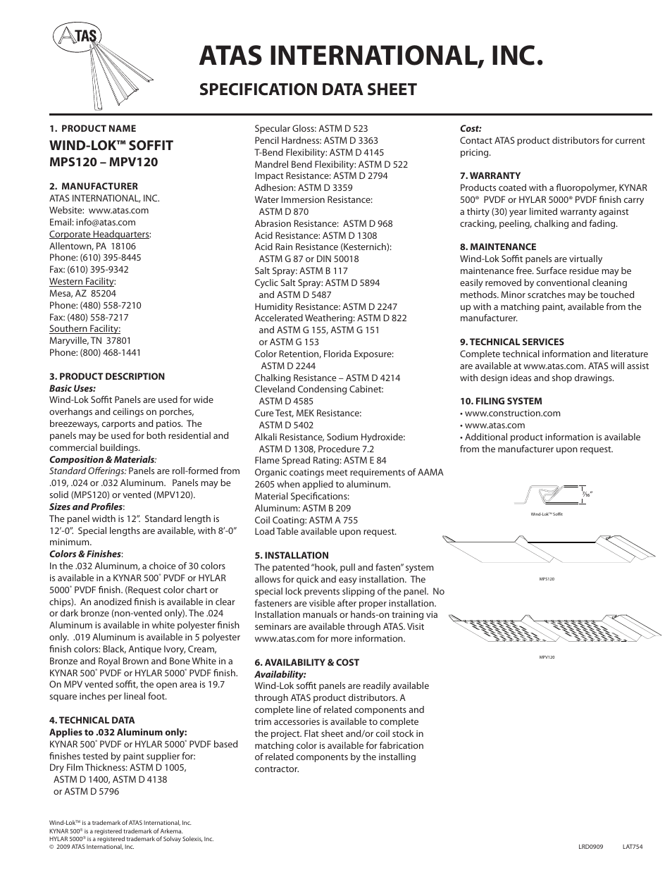 ATAS Wind-Lok Soffit mPS120 – mPV120 User Manual | 1 page