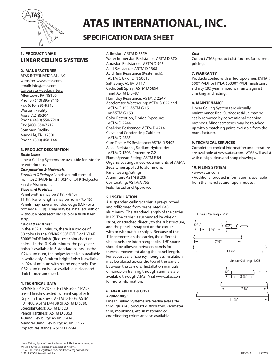 ATAS Linear Ceiling User Manual | 1 page