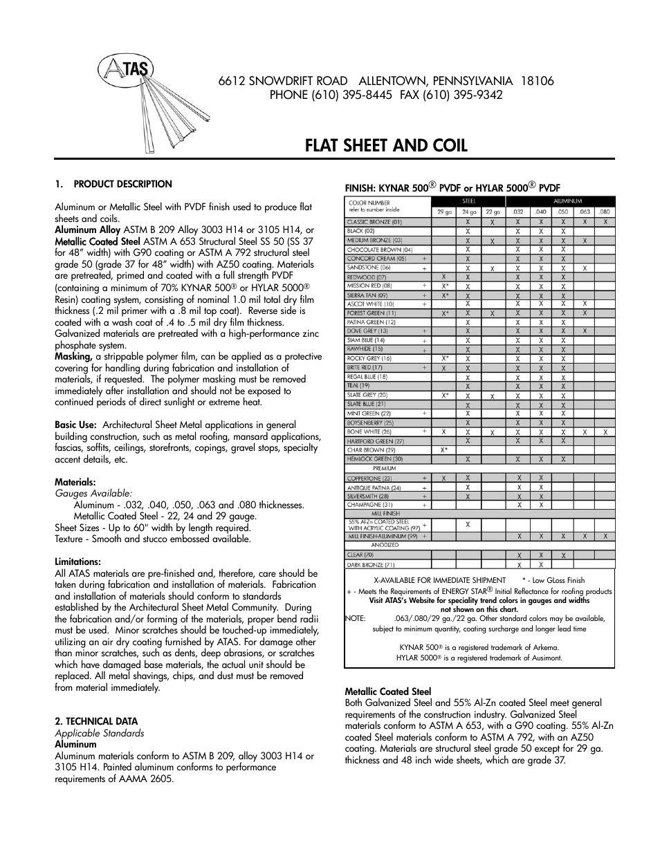 ATAS Flat Sheet and Coil Stock User Manual | 2 pages