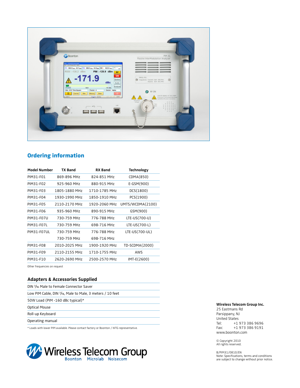 Ordering information | Atec Boonton-PIM31 User Manual | Page 6 / 6