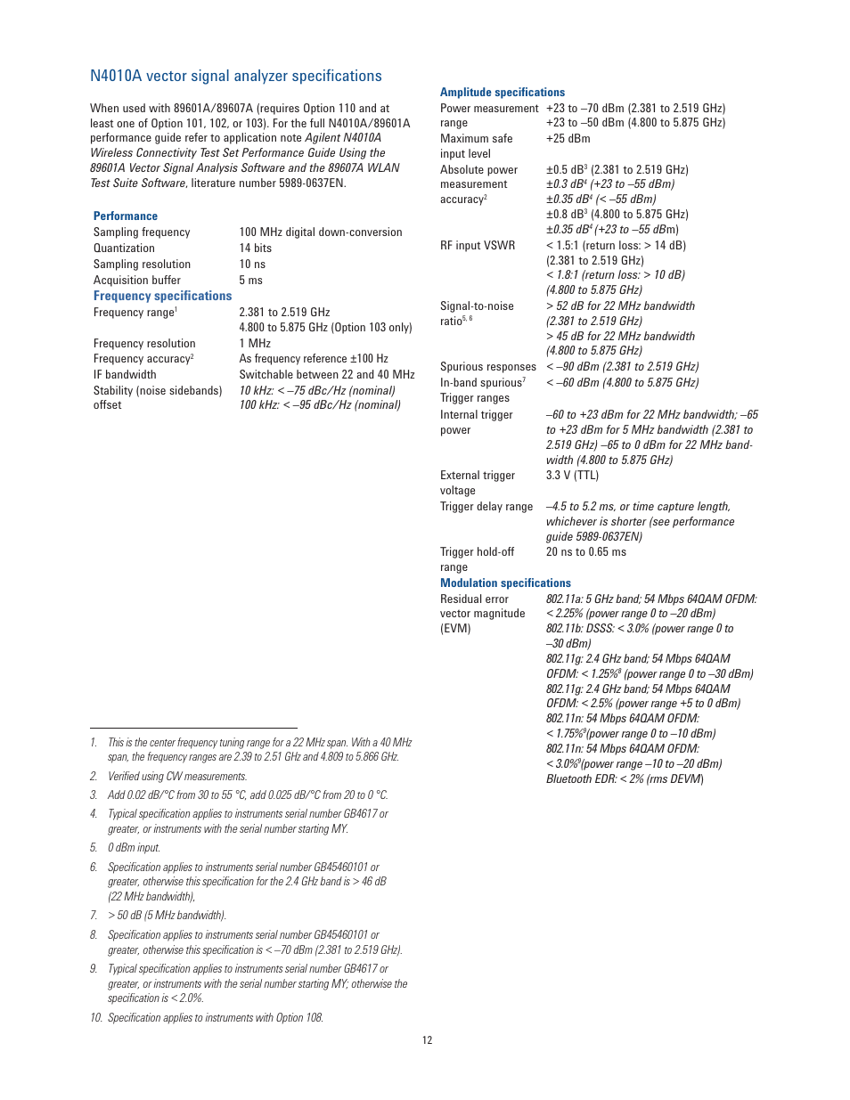 N4010a vector signal analyzer specifications | Atec Agilent-N4010A User Manual | Page 12 / 16