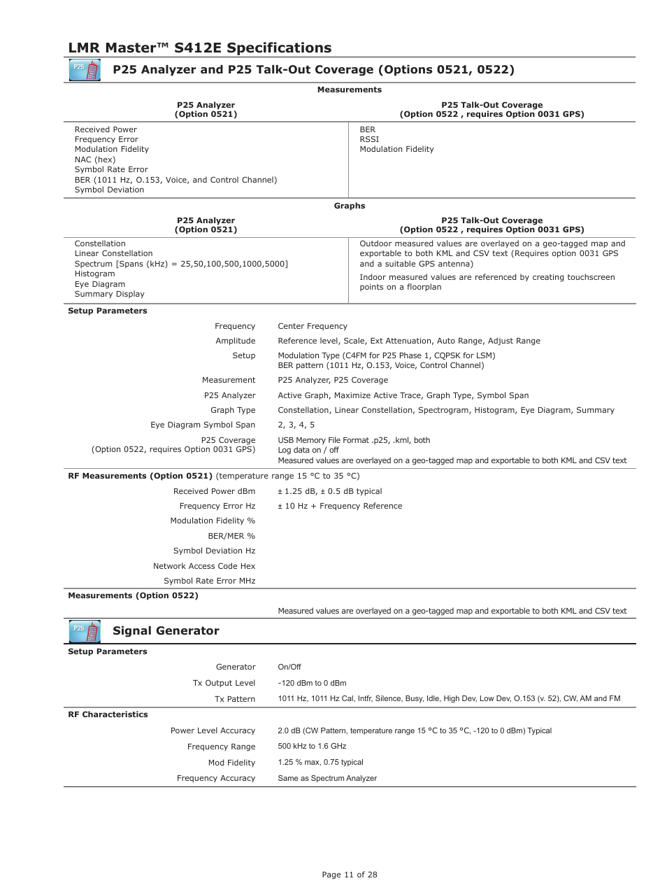 Lmr master™ s412e specifications, Signal generator | Atec Anritsu-S412E User Manual | Page 10 / 19