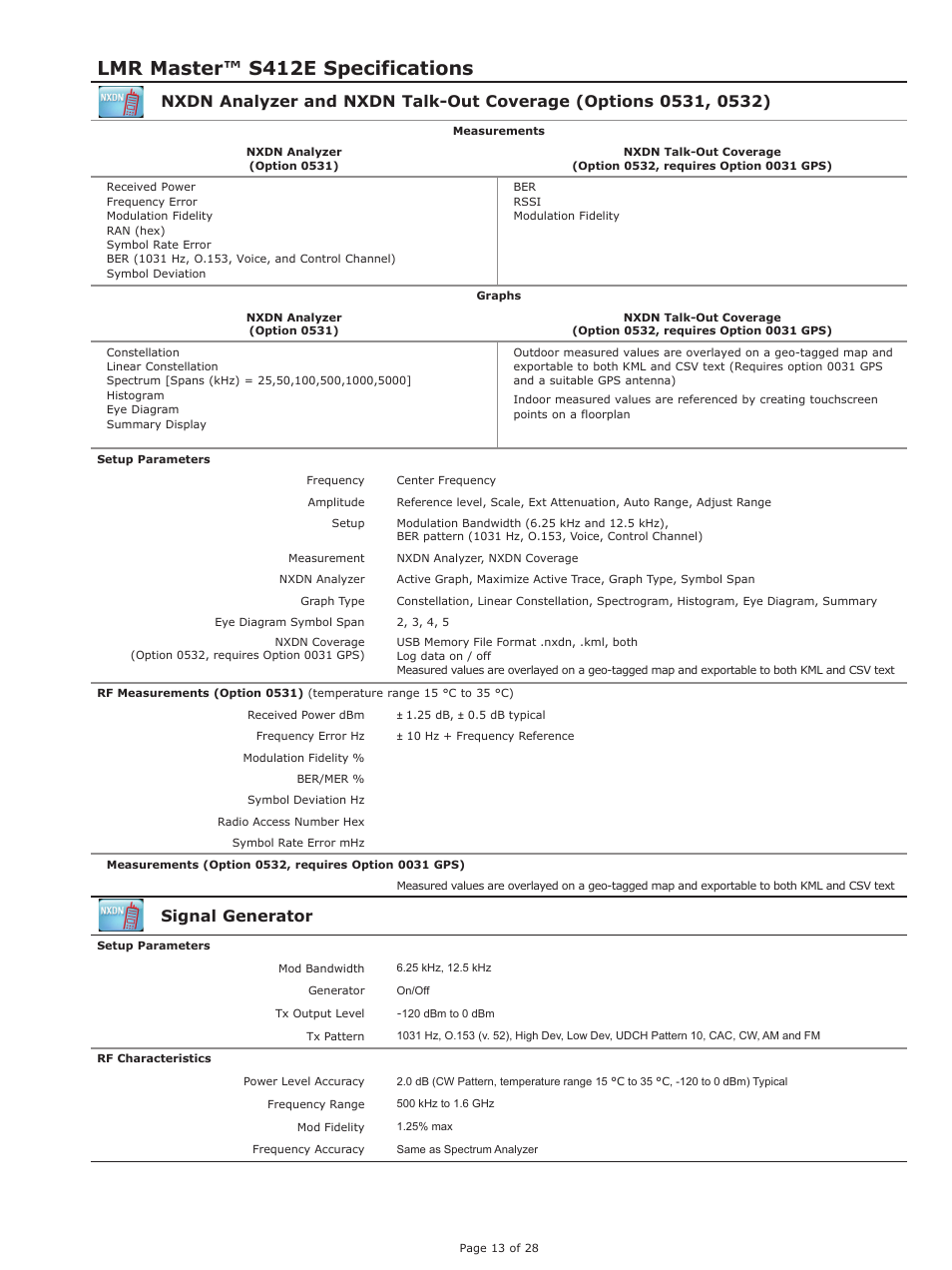 Lmr master™ s412e specifications, Signal generator | Atec Anritsu-S412E User Manual | Page 12 / 19