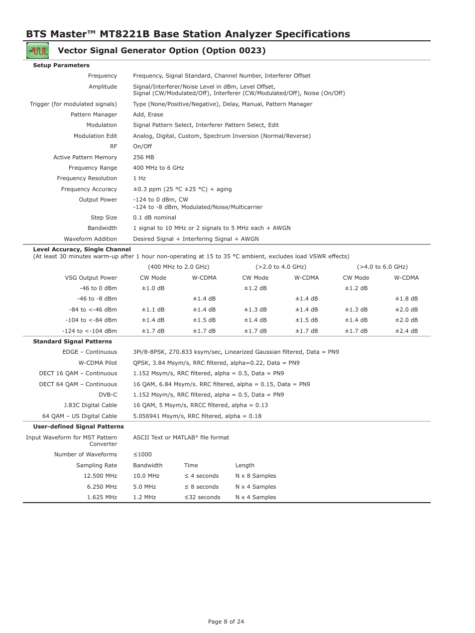 Vector signal generator option (option 0023) | Atec Anritsu-MT8221B User Manual | Page 8 / 24