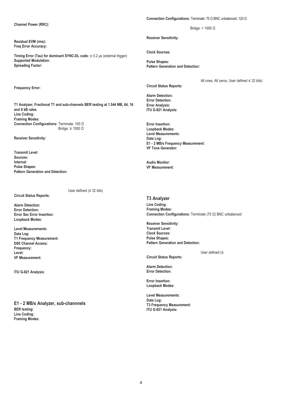 Td-scdma rf measurements (option 60), Td-scdma demodulator (option 61), T1 bit-error-rate-tester (bert), (option 51) | E1 - 2 mb/s analyzer, sub-channnels, T3 analyzer | Atec Anritsu-MT8222A User Manual | Page 4 / 8