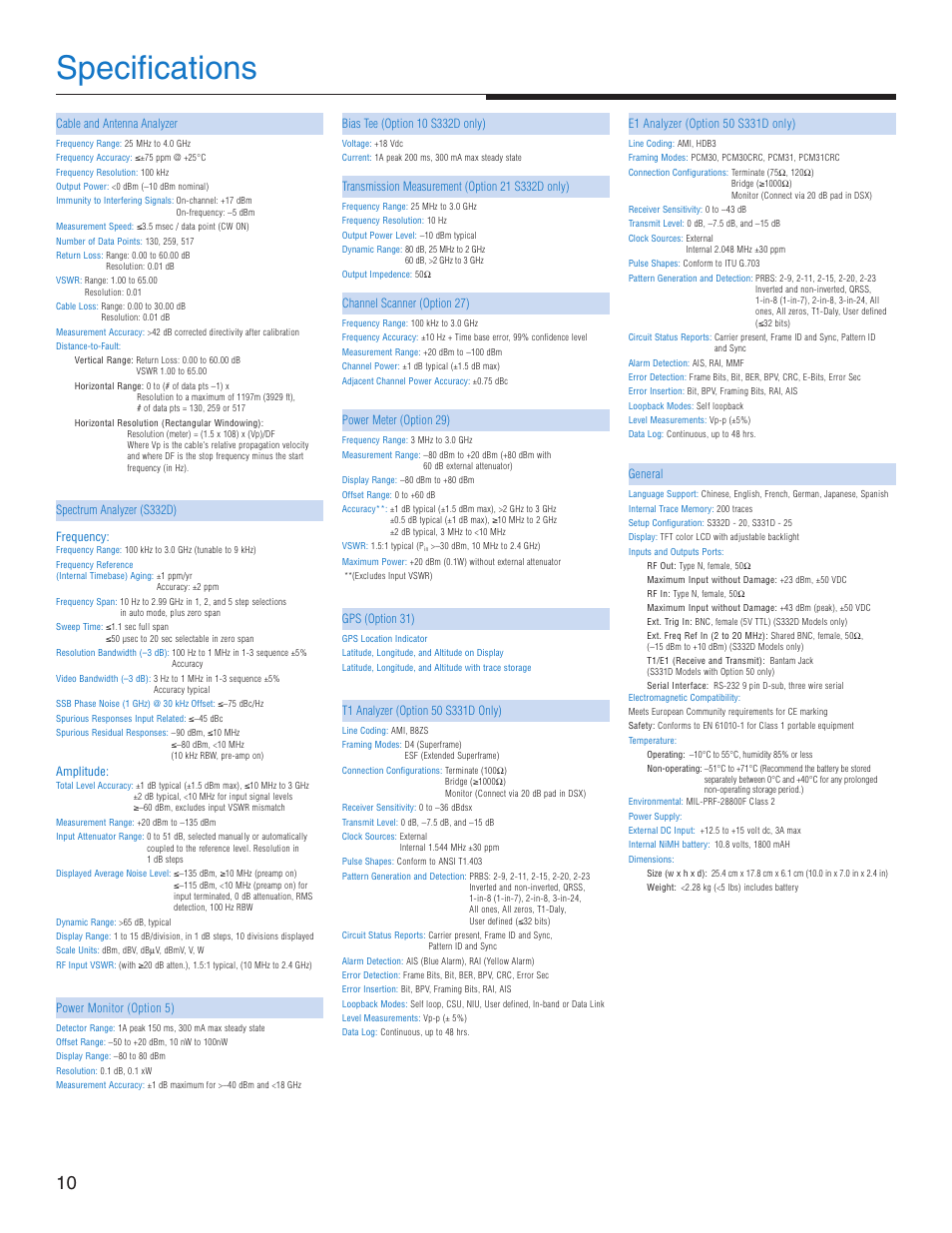 Specifications | Atec Anritsu-S332D-31D User Manual | Page 10 / 12