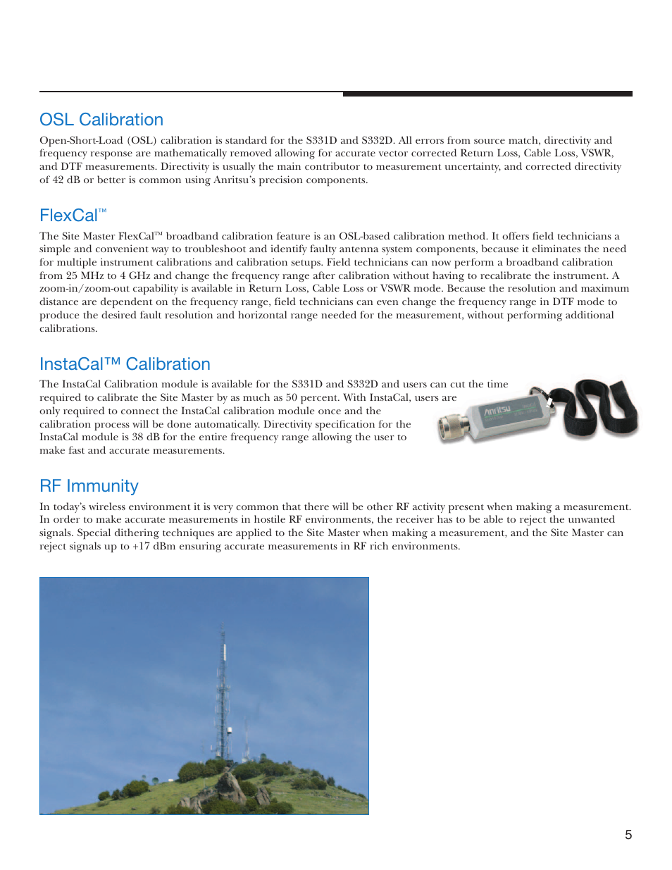 Osl calibration, Flexcal, Instacal™ calibration | Rf immunity | Atec Anritsu-S332D-31D User Manual | Page 5 / 12