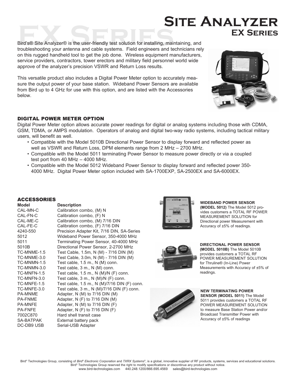 Ex series, Site analyzer | Atec Bird-SA Series User Manual | Page 2 / 2