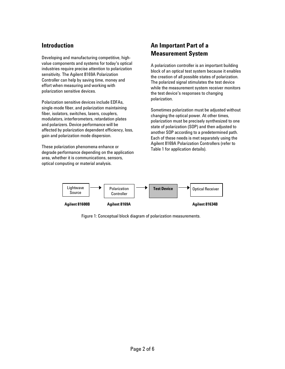 Introduction, An important part of a measurement system | Atec Agilent-8169A User Manual | Page 2 / 6