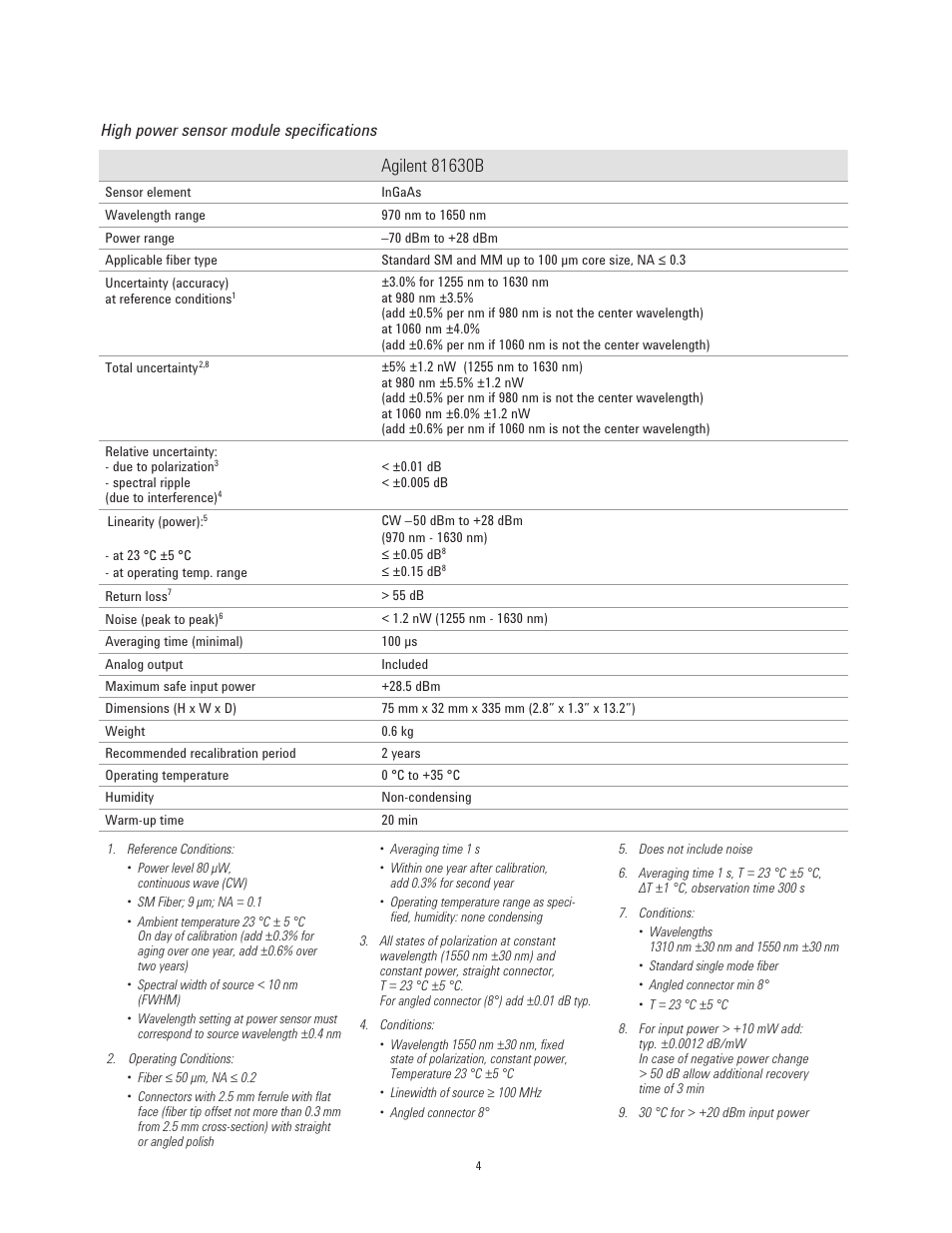 High power sensor module specifications | Atec Agilent-81624B User Manual | Page 4 / 11