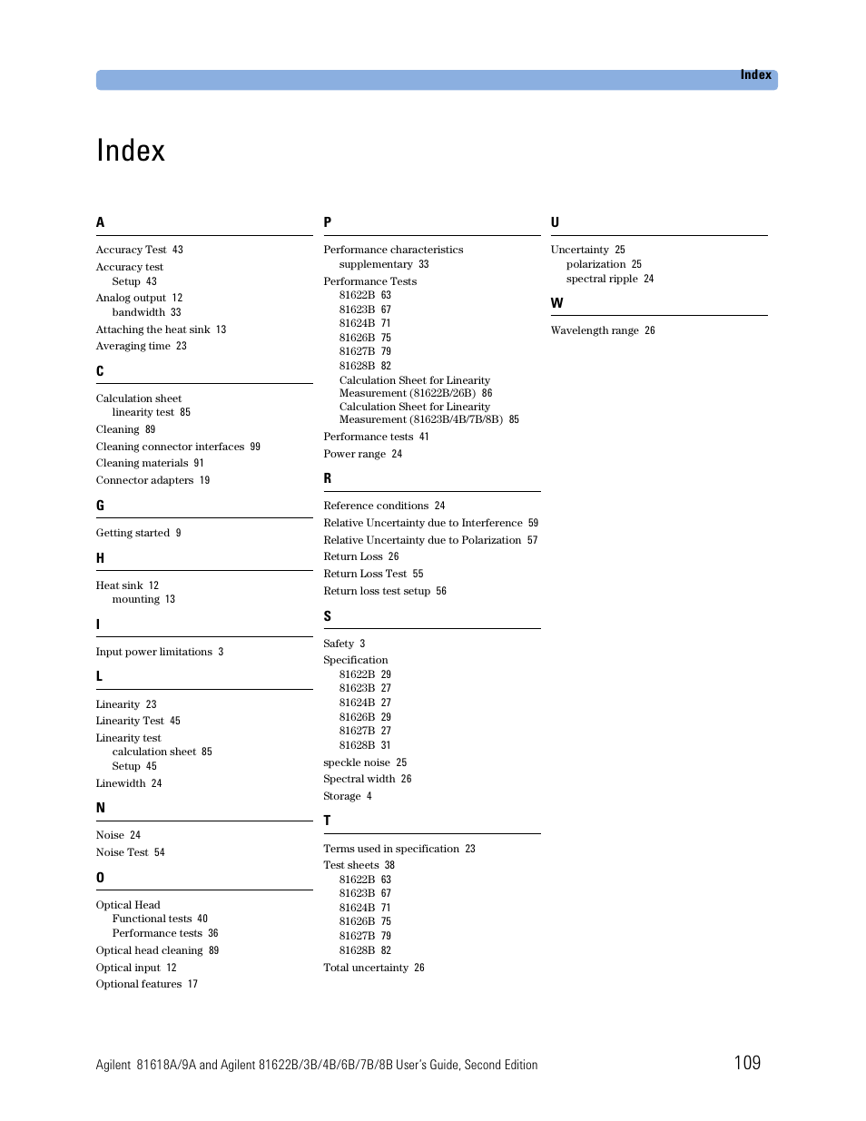 Index | Atec Agilent-81618A User Manual | Page 109 / 112